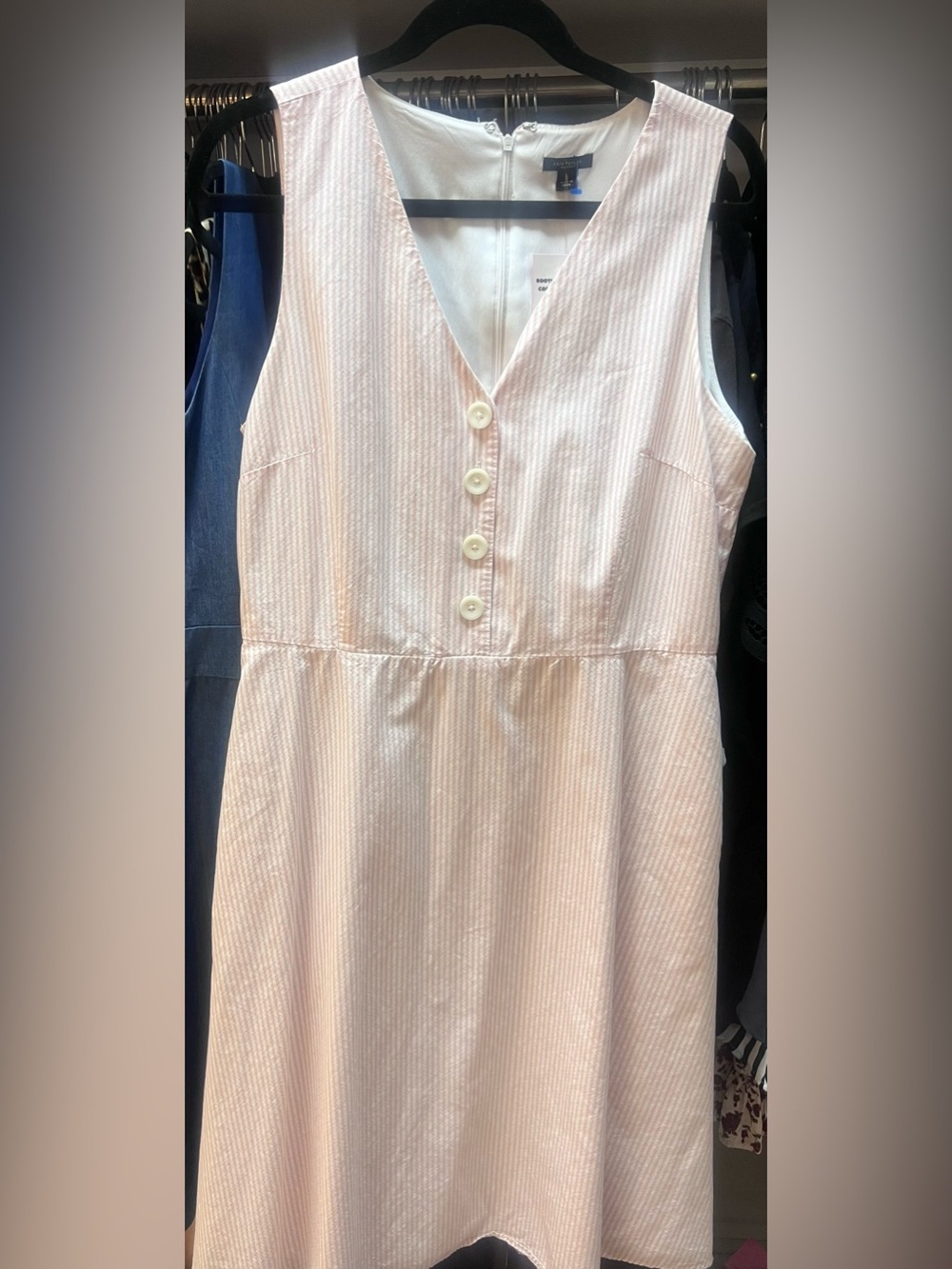 Light Pink striped Sleeveless V-Neck Button Front Dress